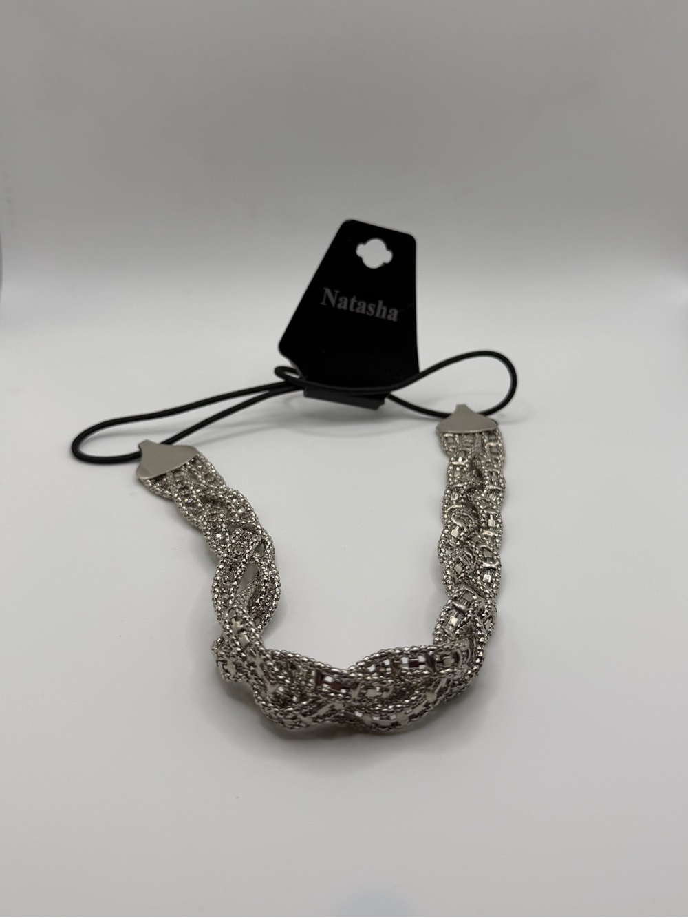 Natasha Glitzy Elastic Silver Headband with Crystals